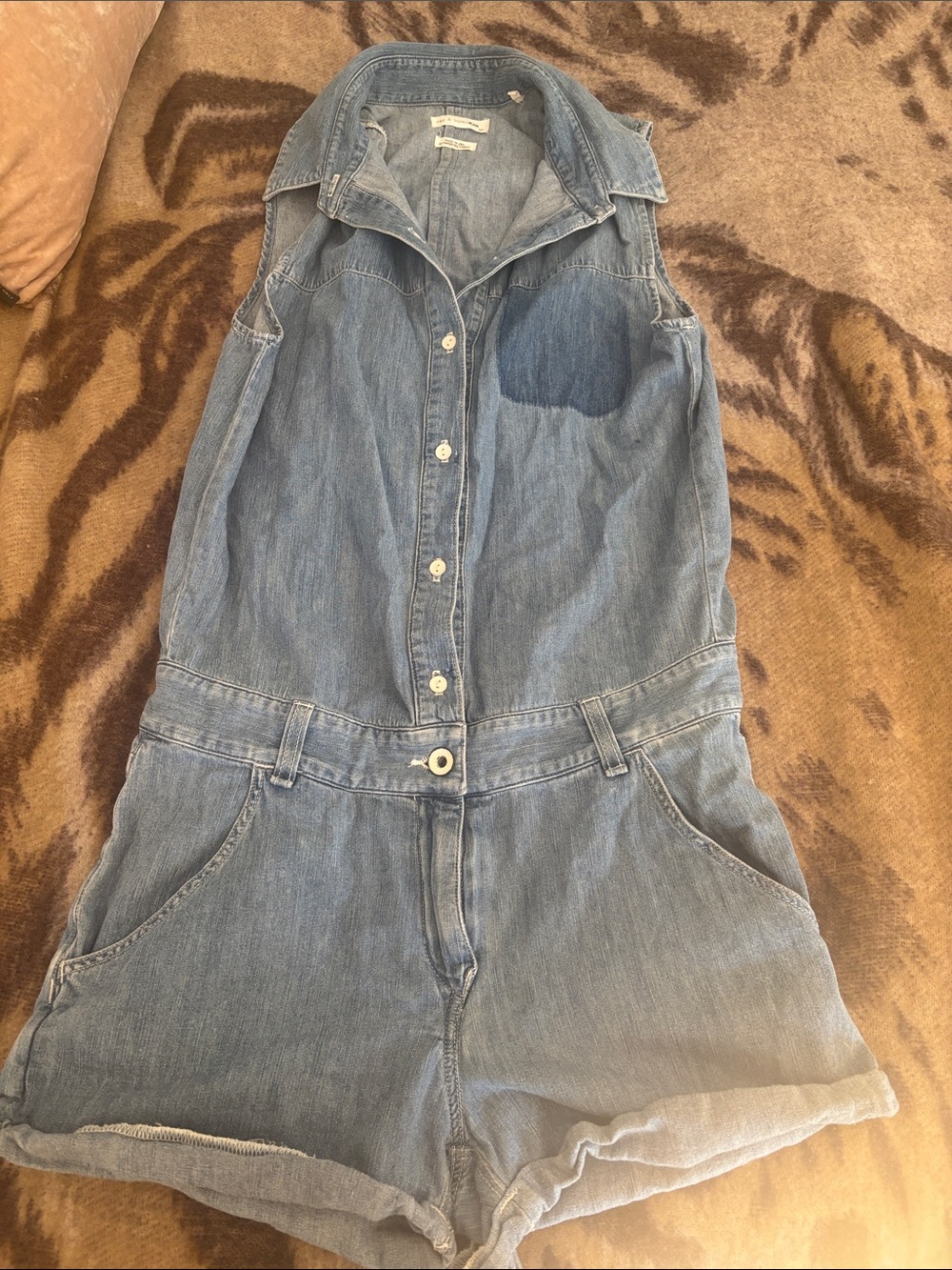 rag & bone Light Blue Denim Short Overalls Romper